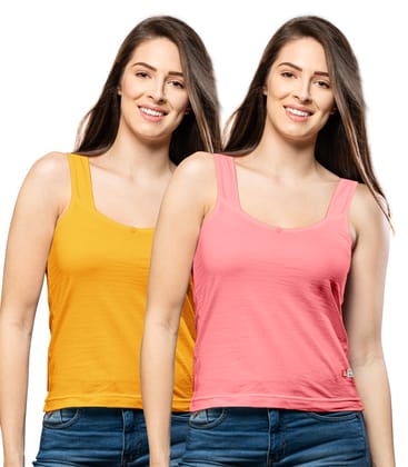 NRG Womens Cotton Assorted Colour Tank Top Half Slips ( Pack of 2 Orange - Peach ) L12 Camisole