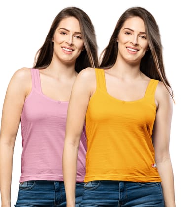 NRG Womens Cotton Assorted Colour Tank Top Half Slips ( Pack of 2 Pastol Pink - Orange ) L12 Camisole