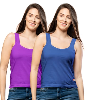 NRG Womens Cotton Assorted Colour Tank Top Half Slips ( Pack of 2 Purple - Dark Blue ) L12 Camisole