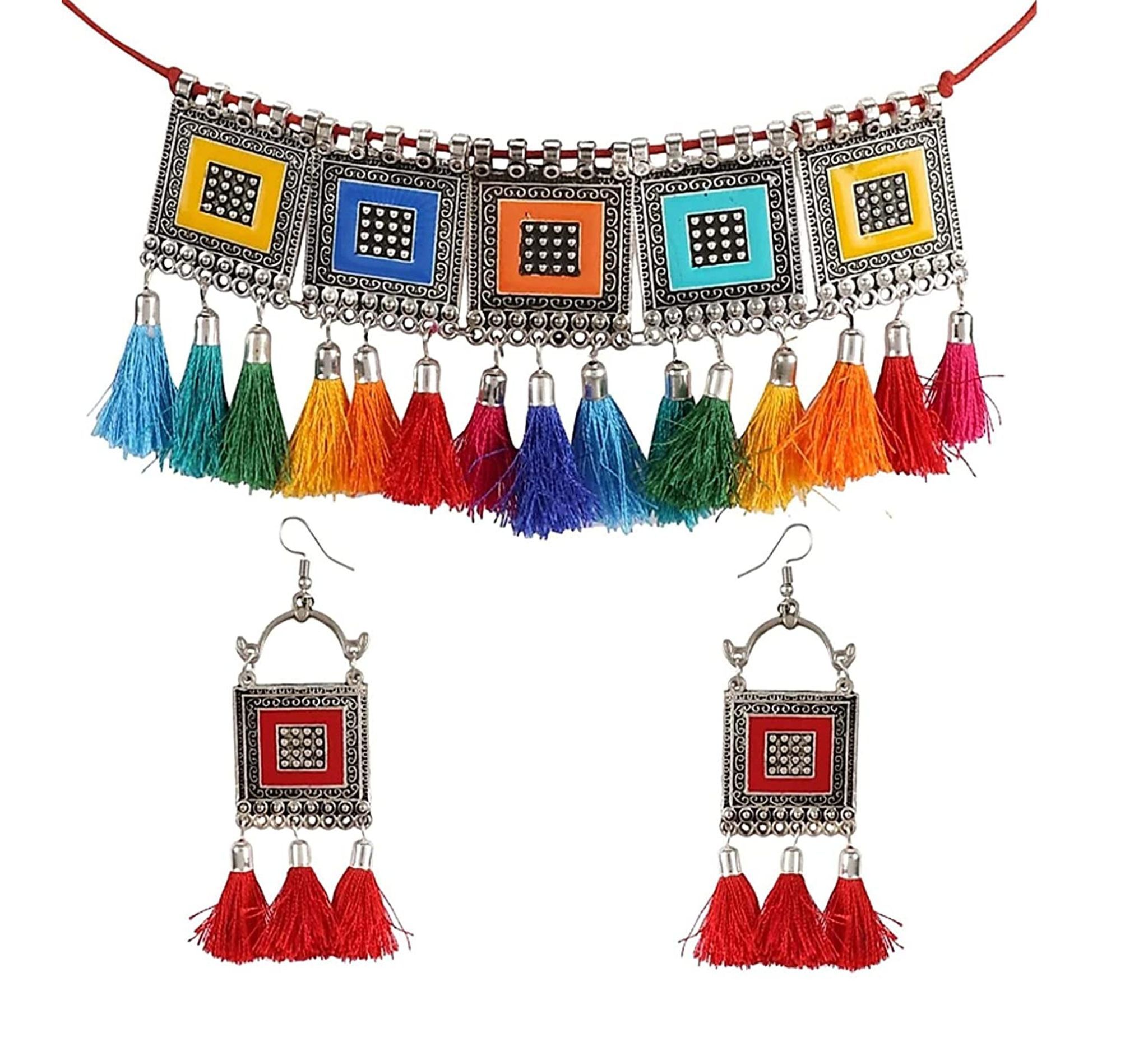 Pujvi Fashions Multicolor Meenakari Tessal Choker Necklace set