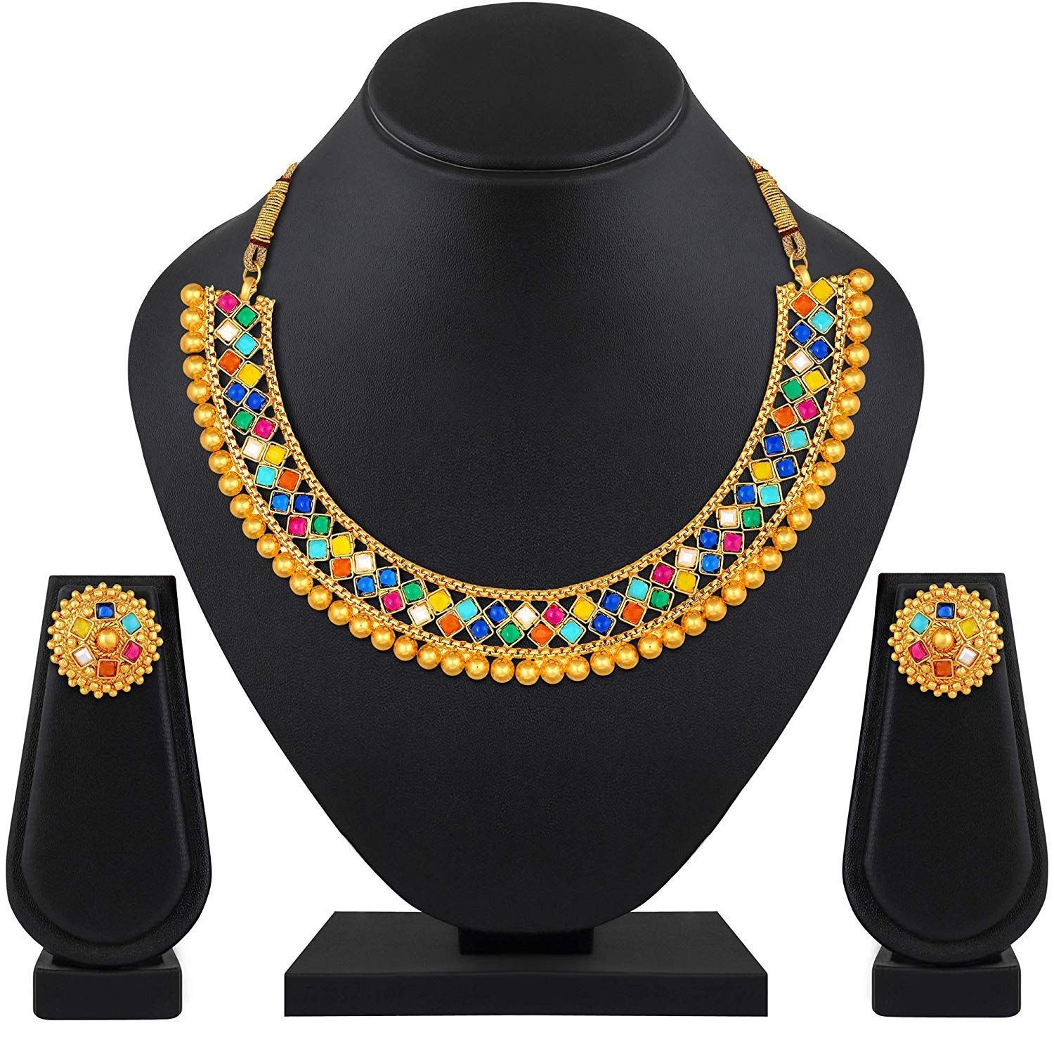 Pujvi Fashions Multicolor  Metalic Choker Necklace set