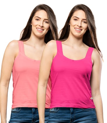 NRG Womens Cotton Assorted Colour Tank Top Half Slips ( Pack of 2 Peach - Pink ) L12 Camisole