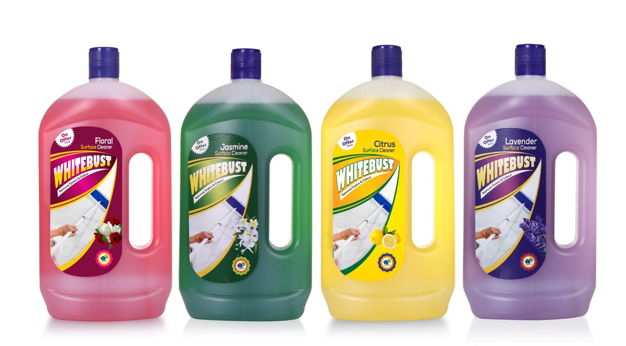 Whitebust Floor Cleaner Floral,Lavender&Jasmine,Lavender Fragrance 975ml Pack of 4