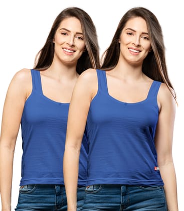 NRG Womens Cotton Assorted Colour Tank Top Half Slips ( Pack of 2 Dark Blue - Dark Blue ) L12 Camisole