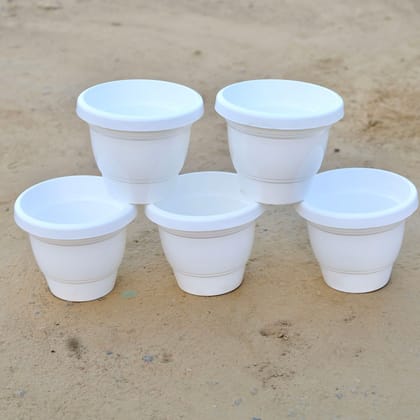 Set of 5 - 8 Inch White Classy Plastic Pot