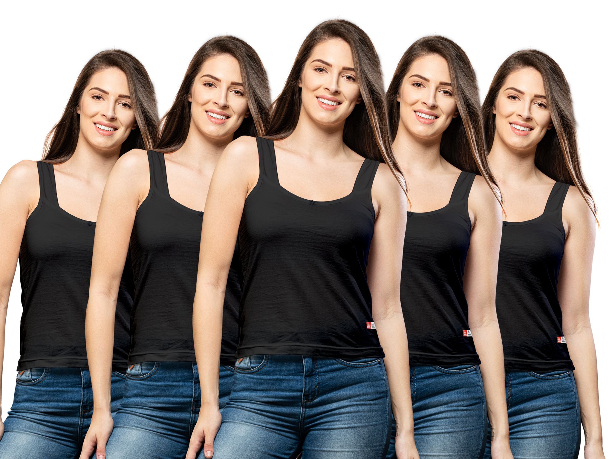 NRG Womens Cotton Assorted Colour Tank Top Half Slips ( Pack of 5 Black - Black - Black - Black - Black ) L12 Camisole