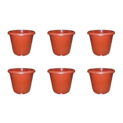 Set of 6 - 8 Inch Red Plastic Pot