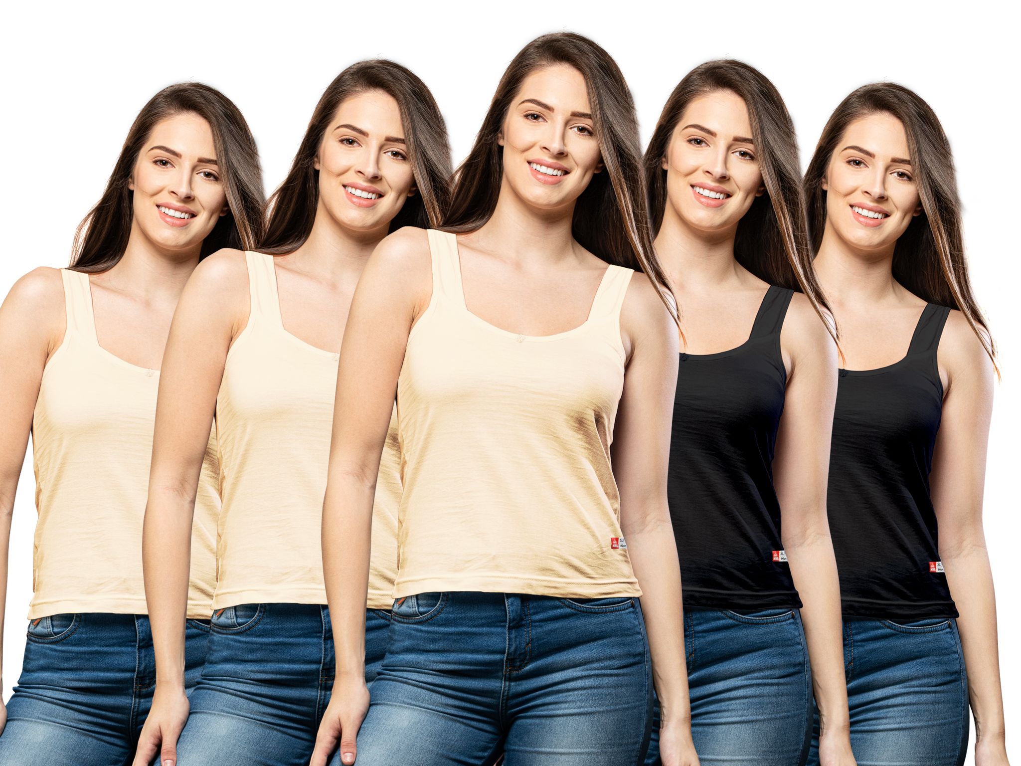 NRG Womens Cotton Assorted Colour Tank Top Half Slips ( Pack of 5 Skin - Skin - Skin - Black - Black ) L12 Camisole