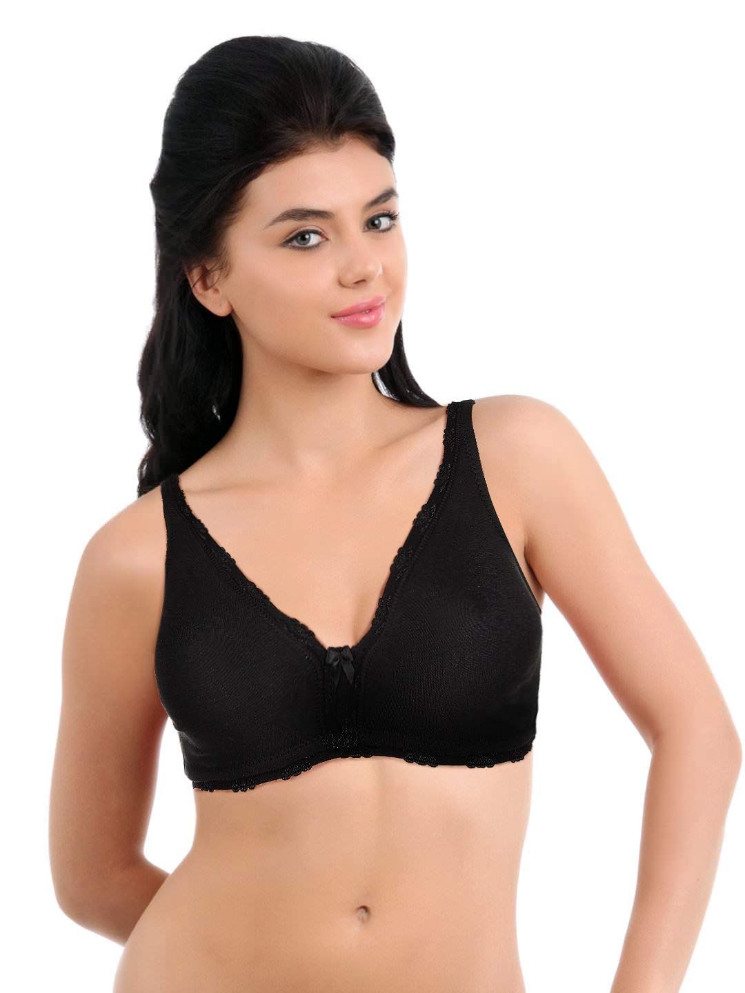 Enamor AE54 Cotton Bra - High Coverage Non-Padded Wirefree Bra Black