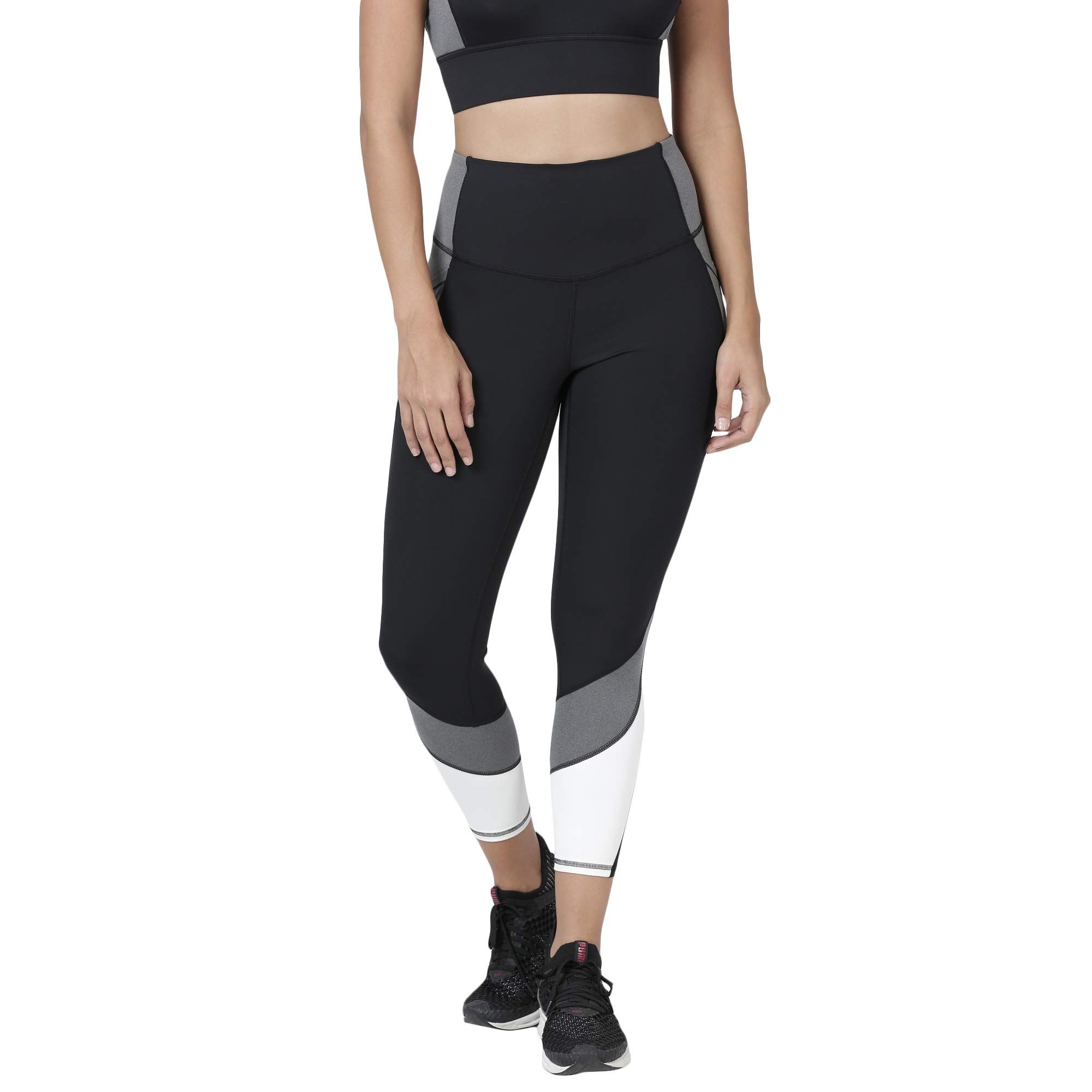 Enamor E058 Athleisure Workout & Active Sports Fitness Energy Leggings Tights for Women | Girls Jet Black