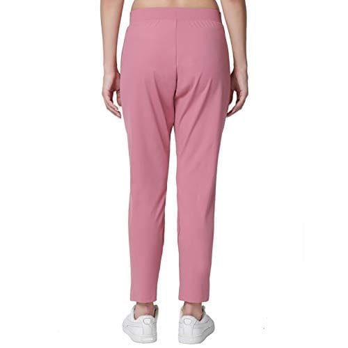 Enamor Athleisure Women's Polyester Blend Mid Rise Relaxed Fit 7/8 Length Quick Dry 4 Way Stretch Antimicrobial Smart Active Travel Pants - E068(E068-Dusty Rose-L)