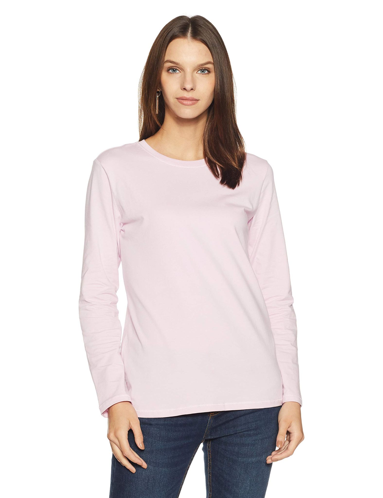 Enamor Essentials E057 Slim Fit Cotton Long Sleeve Crew Neck Tee for Women
