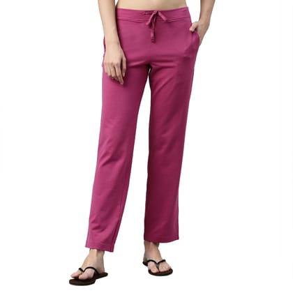 Enamor Essentials Women's Mid Rise Slim Fit Straight Leg Breathable Stretch Cotton Lounge Pants with Drawstring and Invisible Zipper Pockets- E014(E014-Queen Pink Melange-XL)