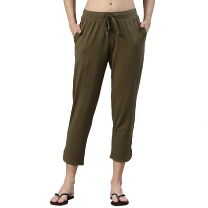Enamor Essentials Womens Mid Rise 7/8th Relaxed Fit Soft & Drapey 4 Way Stretch Viscose Spandex Lounge Pants with 2 Side Pockets- E048-(E048_Army Green_L)