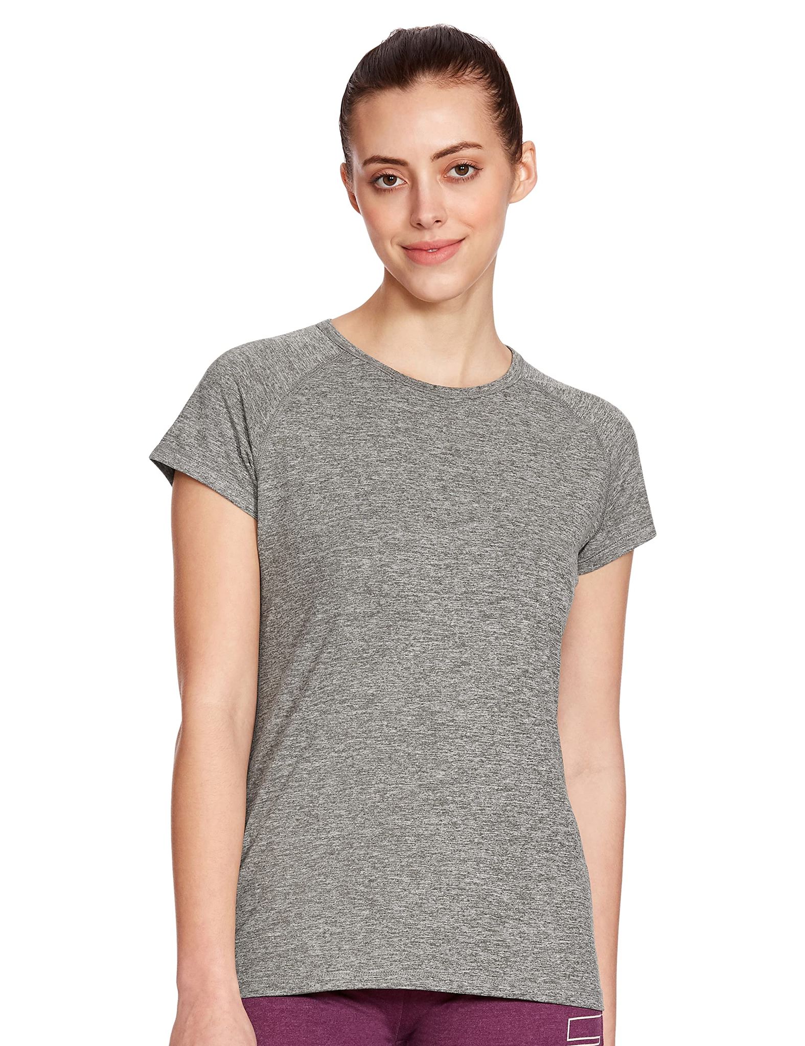 Enamor Athleisure Women's Blended Raglan Sleeves Scoop Neck Slim Fit Quick Dry 4 Way Stretch Antimicrobial Active Tee with Reflective Graphic- E089(E089-Olive Night Mel W/ Balance-XL)