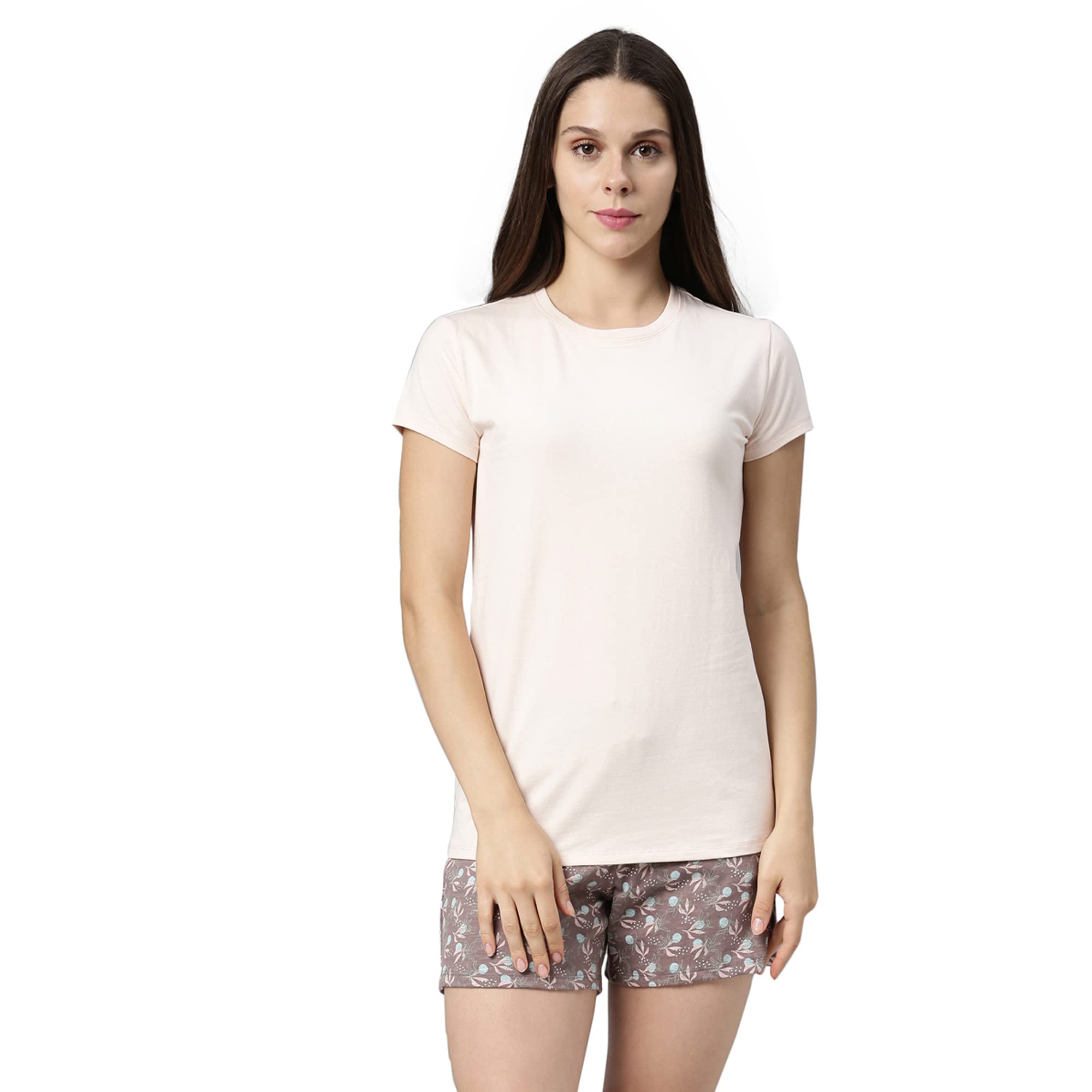 Enamor Women's Cotton Slim Pajama Top(EC08-Pink Pearl / Whispy Aop Umber Combo-XL)