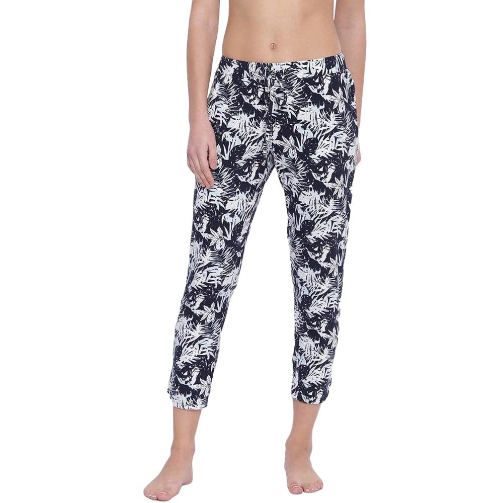 Enamor Essentials Women's Mid Rise 7/8th Relaxed Fit Soft & Drapey 4 Way Stretch Viscose Spandex Lounge Pants with 2 Side Pockets- E048(E048-Navy Paisley Aop-XL)