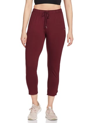 Enamor Essentials Women's Mid Rise 7/8th Relaxed Fit Soft & Drapey 4 Way Stretch Viscose Spandex Lounge Pants with 2 Side Pockets- E048(E048-Ruby Love-L)
