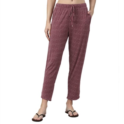 Enamor Essentials Women's Mid Rise 7/8th Relaxed Fit Soft & Drapey 4 Way Stretch Viscose Spandex Lounge Pants with 2 Side Pockets- E048(E048-Burgundy Kantha Aop-XXL)