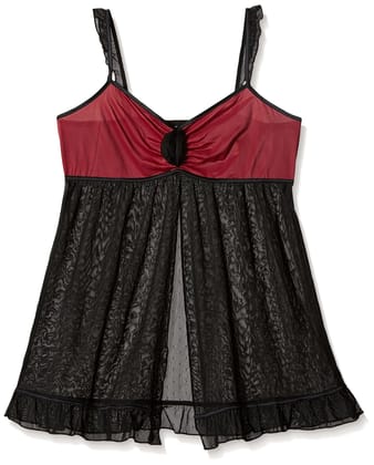 Enamor Women's Nylon Babydoll (HT60_Black Floral_Small)