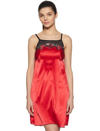 Enamor Women's Nylon Chemise (N004_Chinese Red_S)