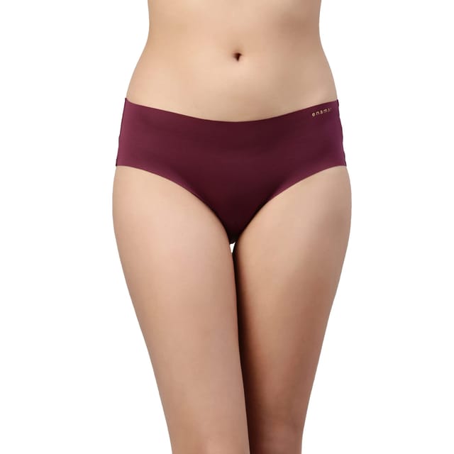 Enamor Women's Mid Waist Full Coverage 100% Cotton Crotch Hipster Panty  (Pack of 1) - PH40(PH40-Plum-L)