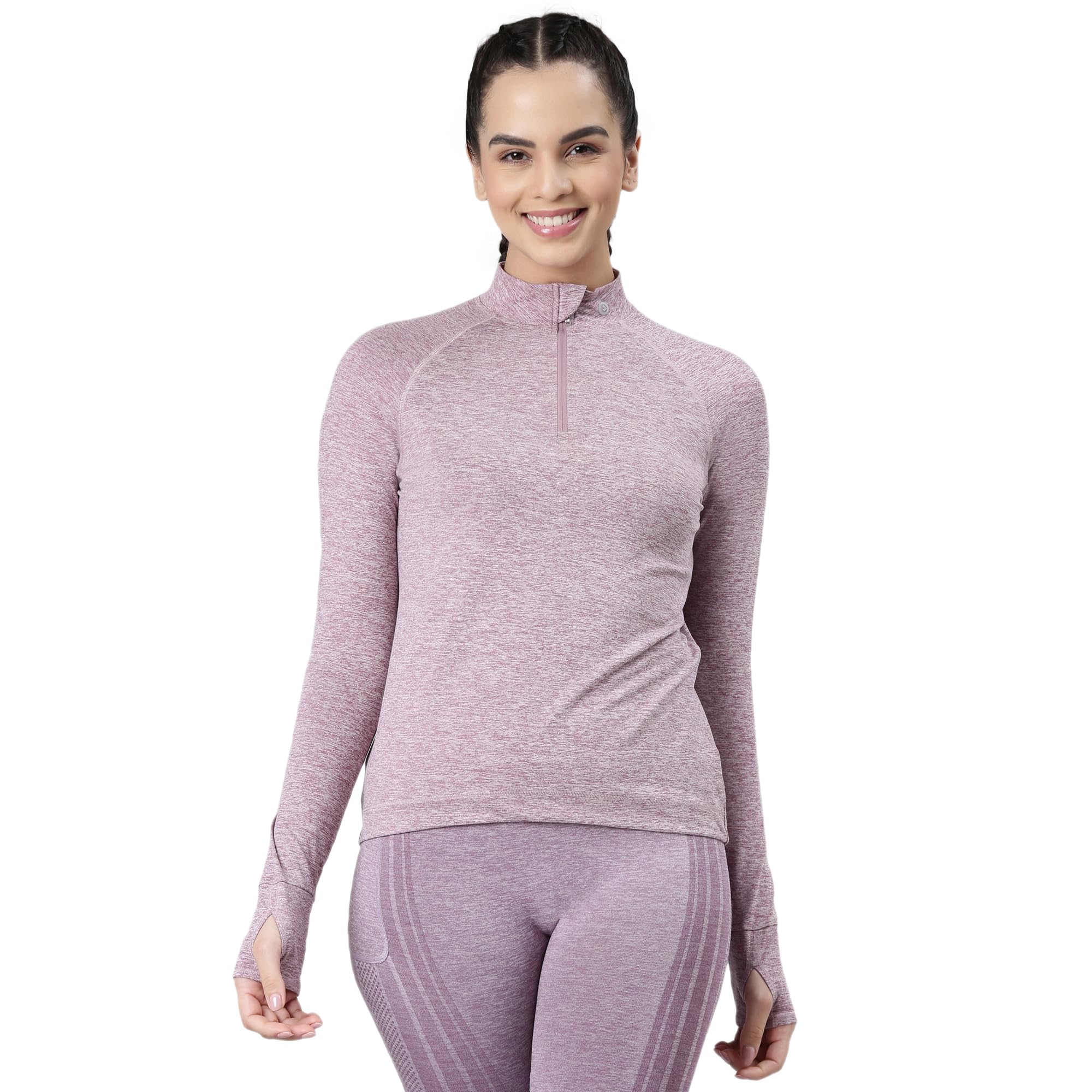 Enamor Women's Solid Slim Fit T-Shirt (A310_Dusty Orchid Melange