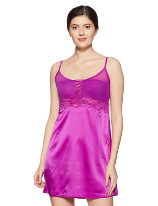 Enamor Women's Nylon Chemise (N021_Rosa Purple_XL)