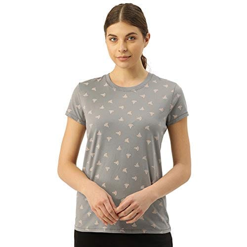 Enamor Essentials Womens Slim Fit Regular Length Short Sleeve Crew Neck Comfortable and Stylish Breathable Stretch Cotton Tee - E247-(E247_Ice Grey Aop_L)