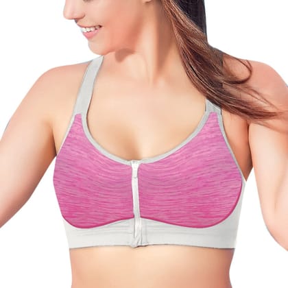 Enamor Women's Contour Synthetic High Impected Padded Wire Free High Coverage Sports Slip On Bra - SB11(SB11-Meida Pink-36B)