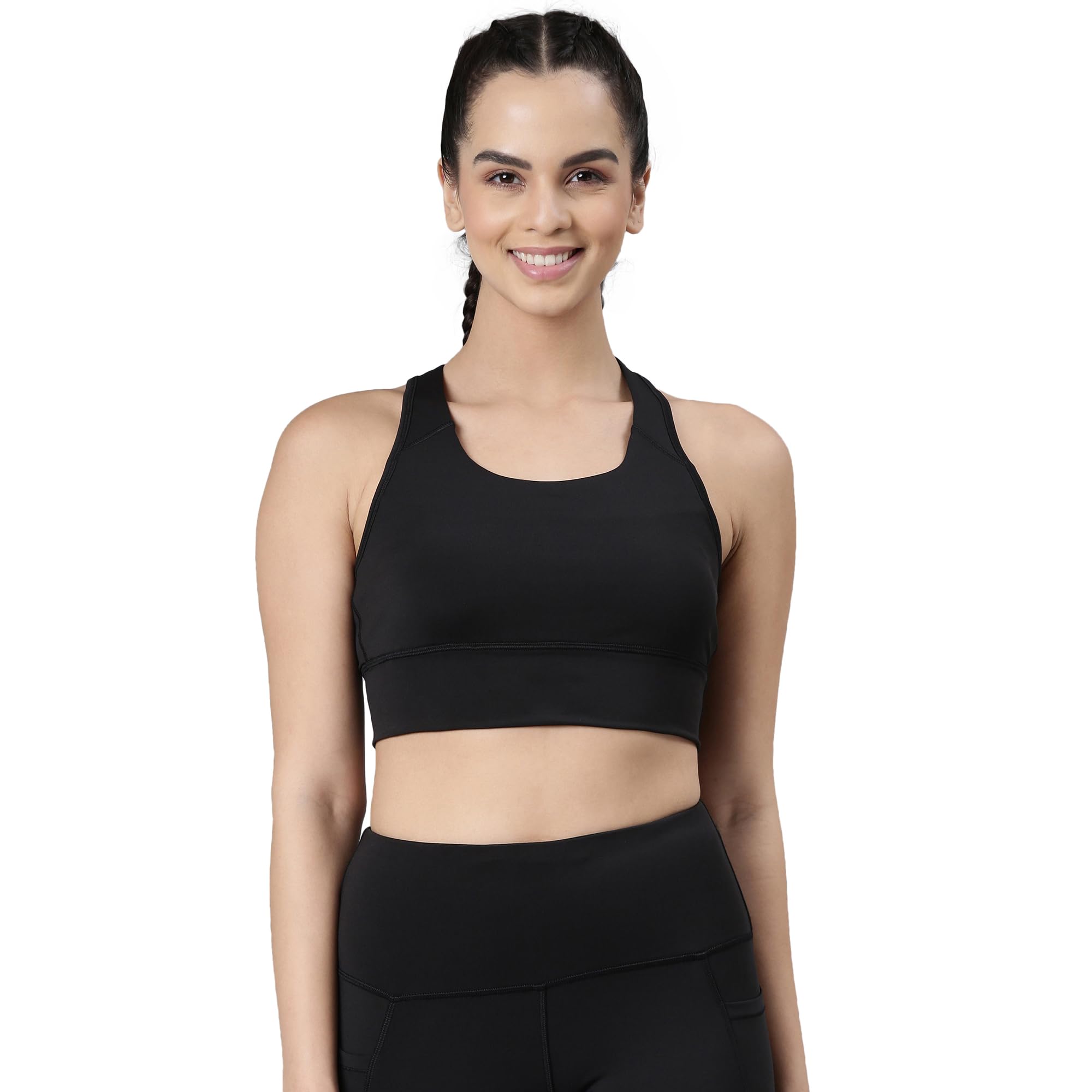 Enamor Women's Polyester Wire Free Casual Sports Bra (A202_Jet Black