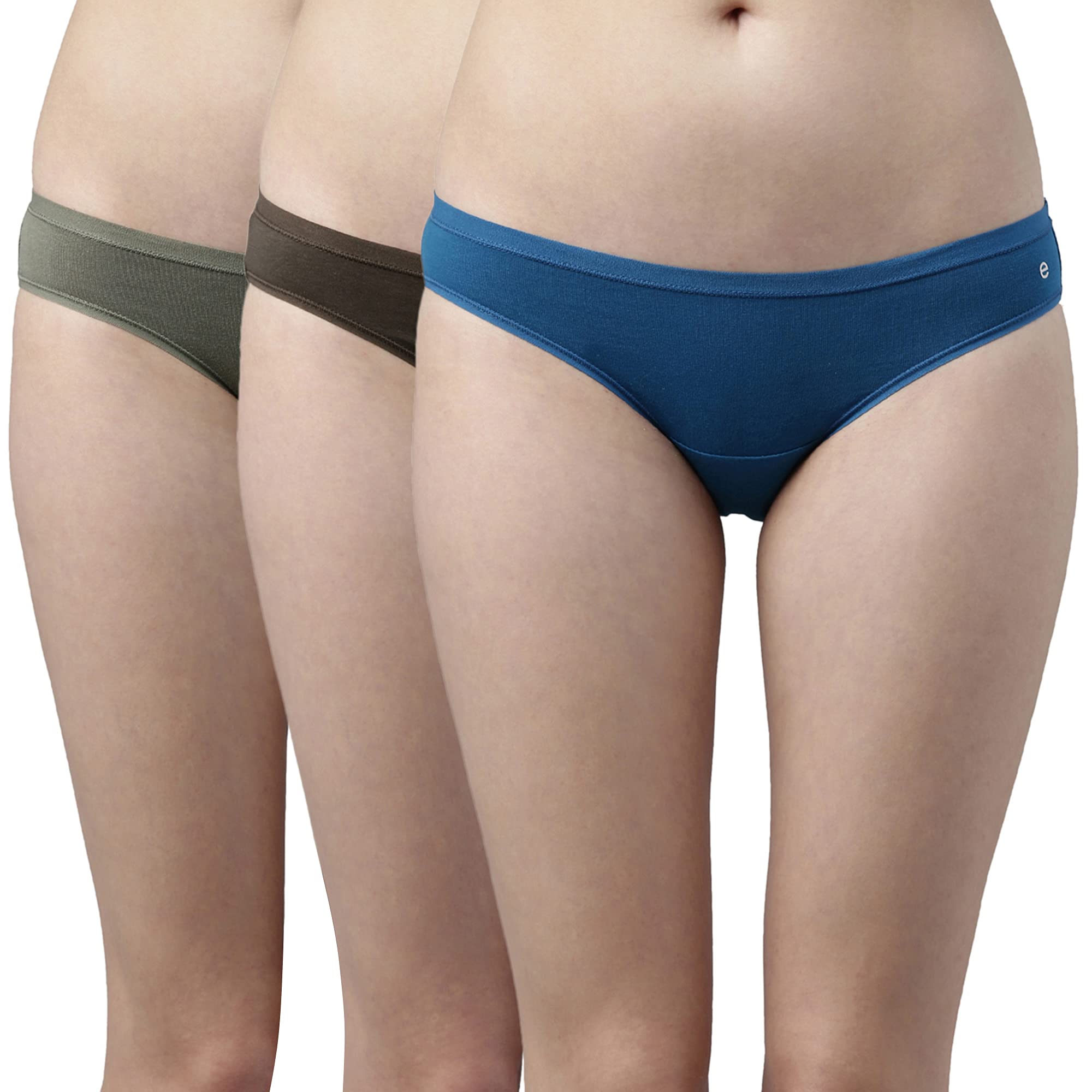 Enamor Womens CB01 Antimicrobial Stain Release Finish Full Coverage and Low Waist Stretch Cotton Bikini Style Underwear, Oregano /Electric Blue/Olive Night, M(Colors and Prints May Vary)