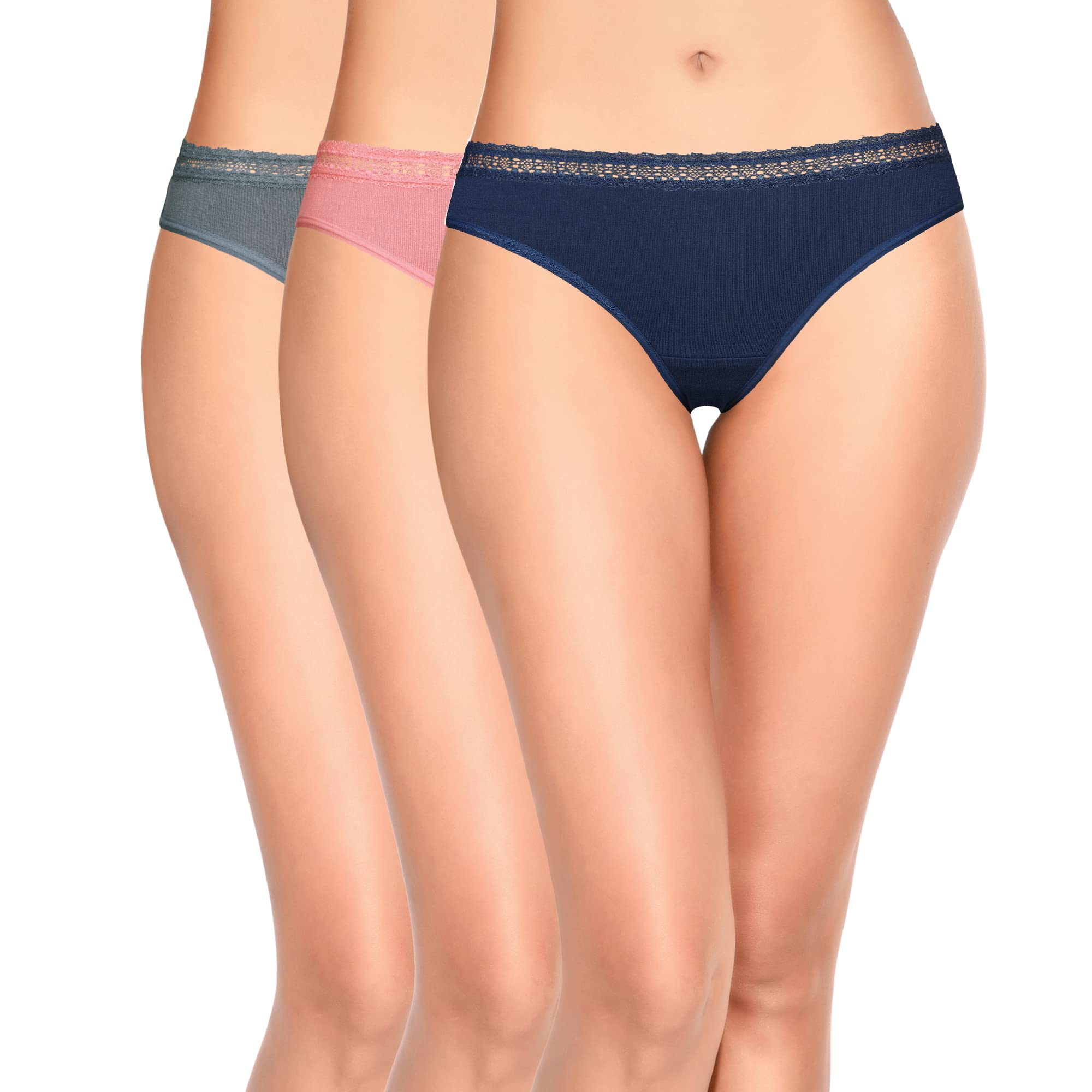 Enamor Women's Plain/Solid Panty (Pack of 3) (MR07_Sleet Grey/confeti/est Blue_L)