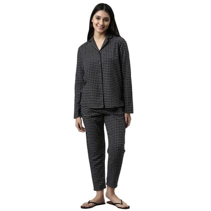 Enamor Essentials Relaxed Fit Cotton Flannel Woven Lazy Full Sleeve Shirt & Mid Rise Pant Set for Womens-EC20