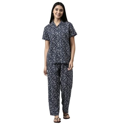 Enamor Essentials Relaxed Fit Modal Short Sleeve Printed Shirt & Mid Rise Pant Slounge Set for Womens-EC17