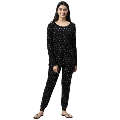 Enamor Essentials-Relaxed Fit Soft, Drapey Printed Top & Jogger Lounge Set for Womens-EC19
