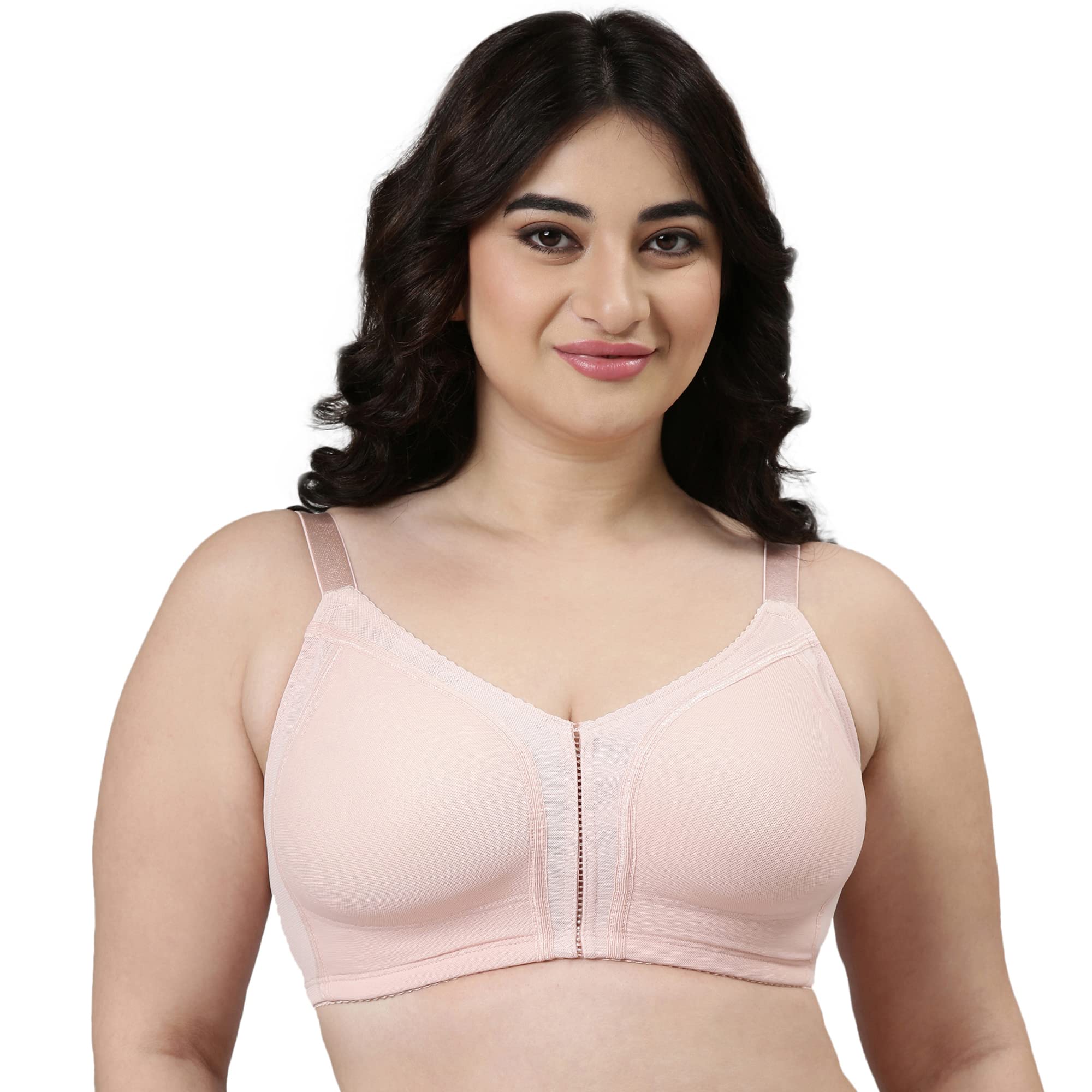 Enamor Women's Nylon Blend Non Padded Wire Free Full Coverage Smooth Contour Lift Bra with 3-Section Cups Support- F097