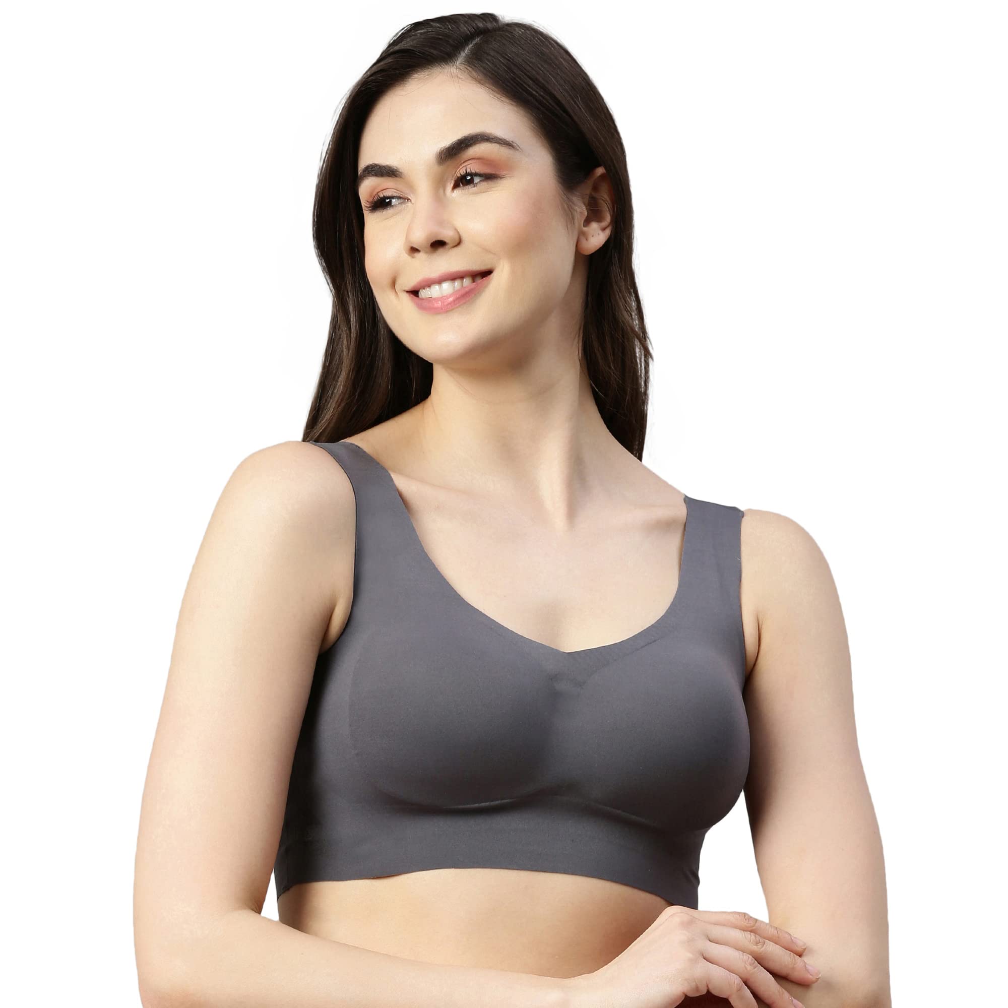 Enamor Women's Nylon Blend Ultra Smooth Freedom Padded Wire Free Full Coverage Slip-On Bra - F070