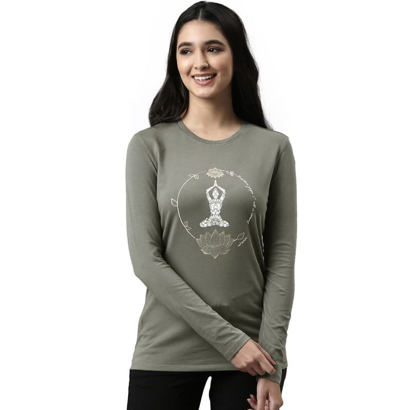 Enamor Essentials Full Sleeve Round Neck Slim Fit Stretch Cotton Lounge Tshirt for Womens-E157