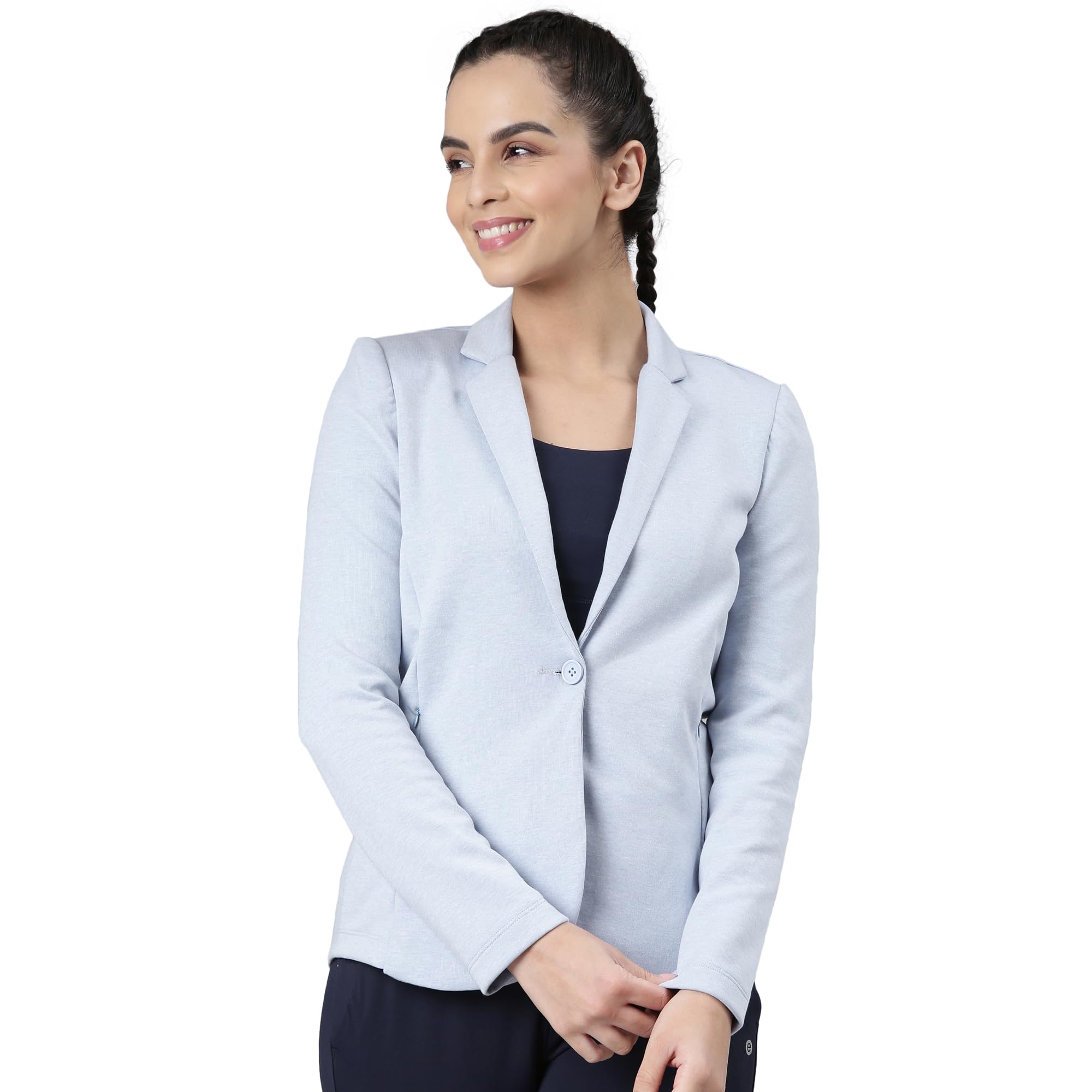 Enamor Athleisure Slim Fit Single Breasted One Button Sporty Blazer for Women with 2 Side Zipper Pockets - A903 | Quick Dry & Antimicrobial Finish Blazer