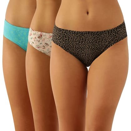 Enamor CH03 Cotton Hipster Panties for Women Pack of 3, Full Coverage, Grip fit with Antimicrobial & Stain Release Technology | Color and Prints May Vary
