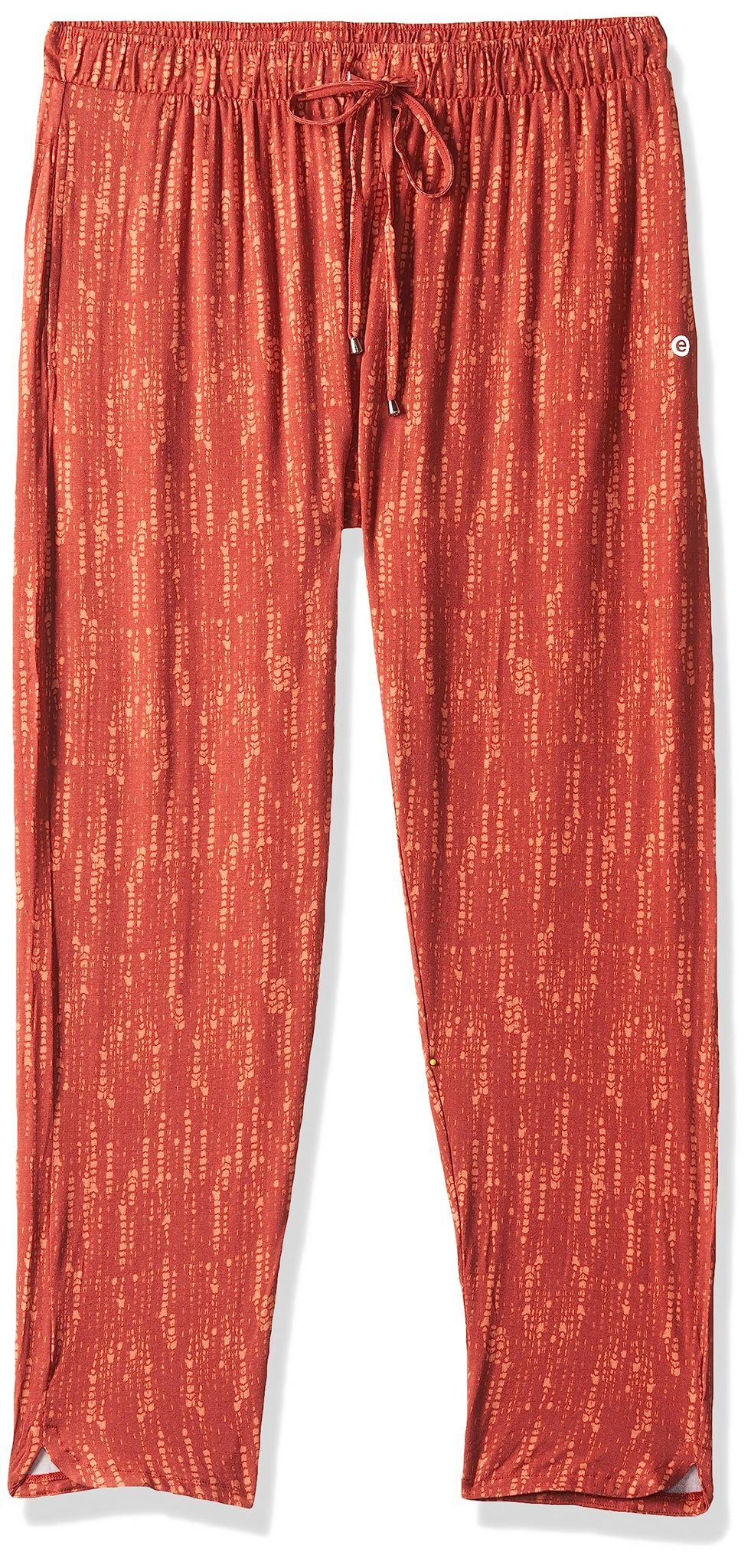 Enamor Essentials Women's Mid Rise 7/8th Relaxed Fit Soft & Drapey 4 Way Stretch Viscose Spandex Lounge Pants with 2 Side Pockets- E048(E048-Brick Tie Die Aop-M)