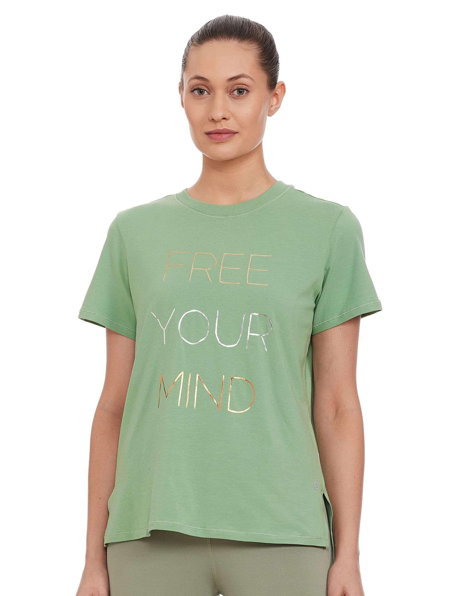Enamor Athleisure Women's Short Sleeve Crew Neck Relaxed Fit Antimicrobial 4 Way Stretch Breathable Cotton Tee - A301(A301-Pistachio-S)