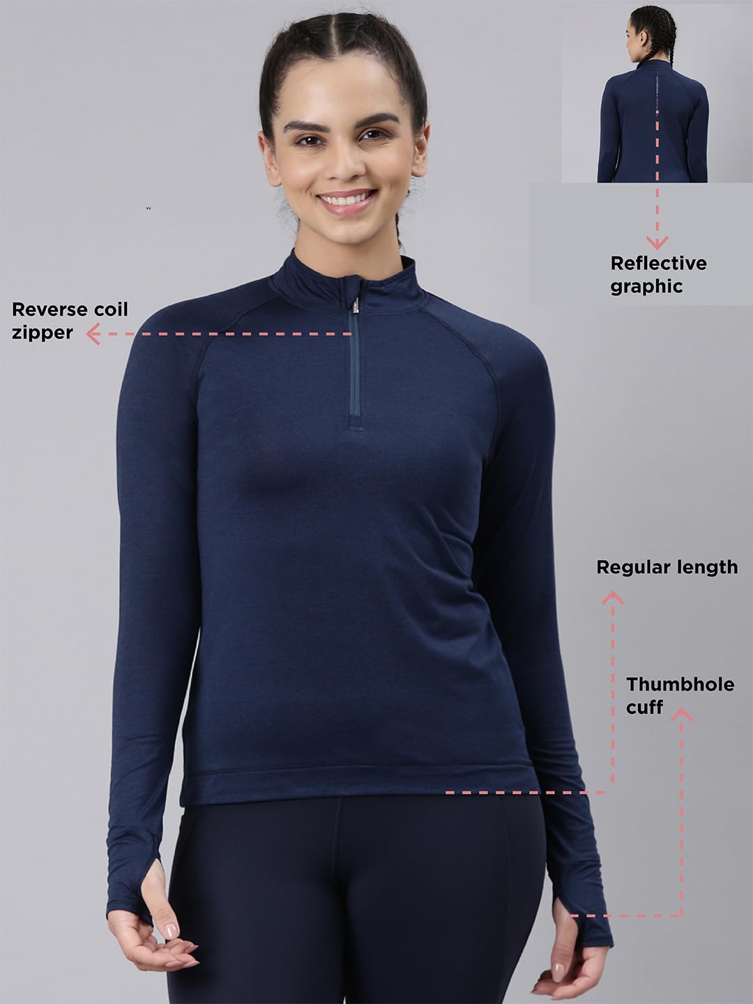 Enamor Women's Solid Slim Fit T-Shirt (A310_Navy Melange