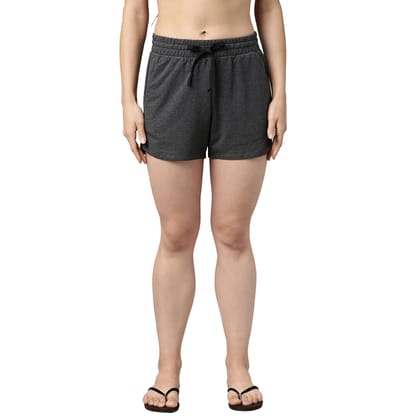 Enamor Essentials Women's Relaxed Fit Mid Rise 100% Cotton Mid-Thigh Length Shorts with Adjustable Waistband & Pockets - E078