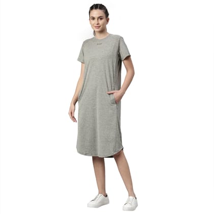 Enamor Athleisure Women's Polyester Blend Relaxed Fit Light Weight Quick Dry 4 Way Stretch Antimicrobial Shorts Sleeve Round Neck Active Dress with 2 Side Pockets - A801