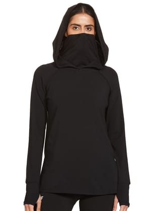 Enamor Athleisure Women's 4 Way Stretch Cotton Quick Dry and Antimicrobial Hooded Mask T-Shirt for Women - A302
