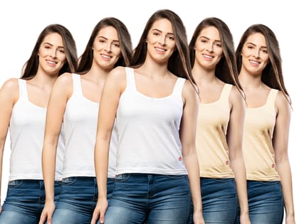 NRG Womens Cotton Assorted Colour Tank Top Half Slips ( Pack of 5 White - White - White -Skin - Skin ) L12 Camisole
