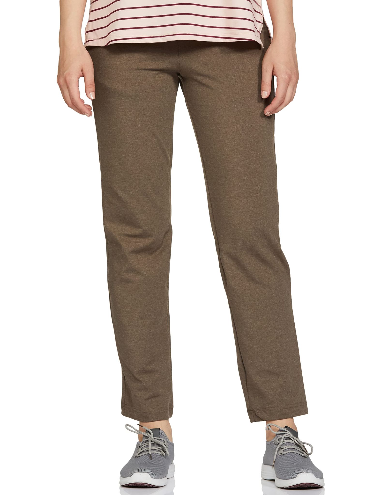 Enamor Essentials Womens Mid Rise Slim Fit Straight Leg Breathable Stretch Cotton Lounge Pants with Drawstring and Invisible Zipper Pockets- E014