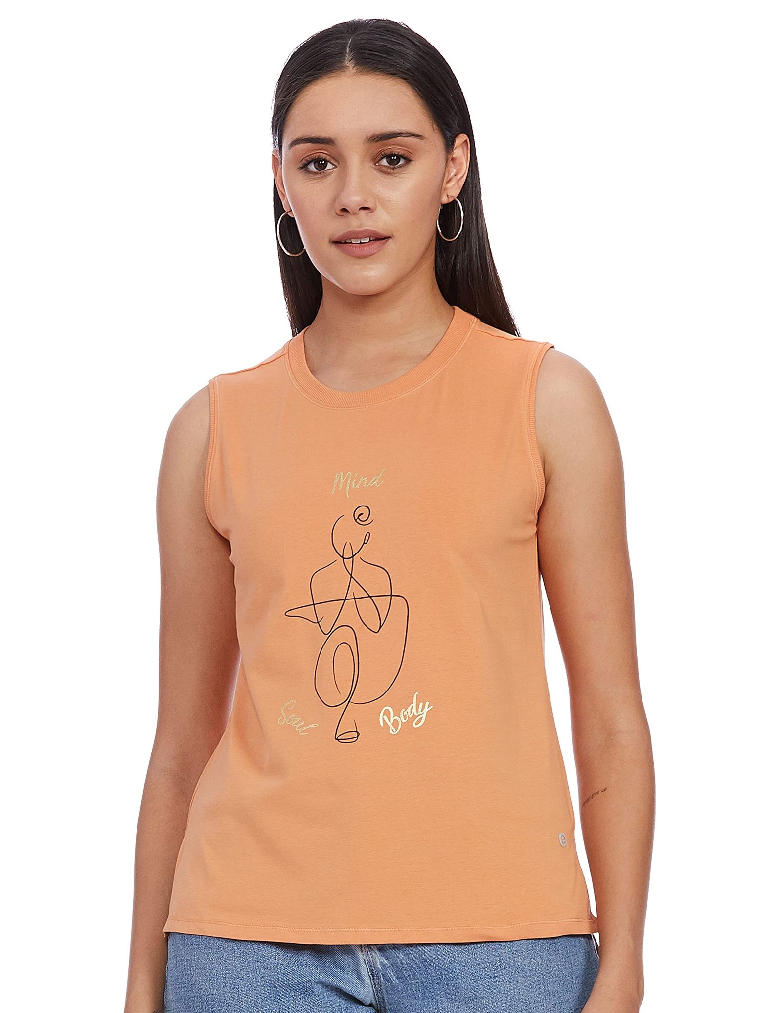 Enamor Athleisure Women's Relaxed Fit Sleeveless Crew Neck 4 Way Stretch Antimicrobial Cotton Stay Cool Tank Top - E133